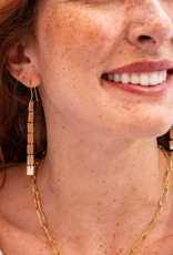 Earrings Jade Square Dangle Brass