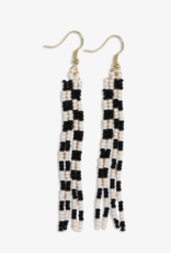 Earring June Mini Checked Pattern Petite Fringe Black/White