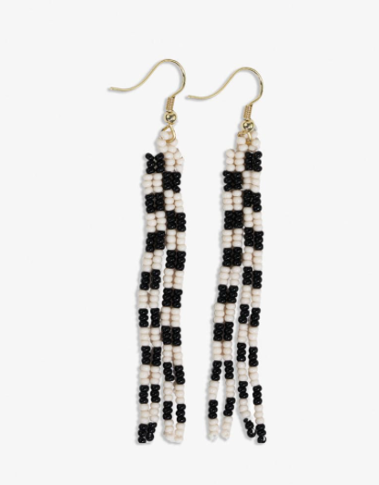 Earring June Mini Checked Pattern Petite Fringe Black/White