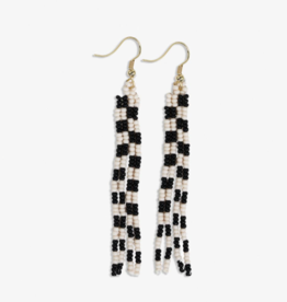 Earring June Mini Checked Pattern Petite Fringe Black/White
