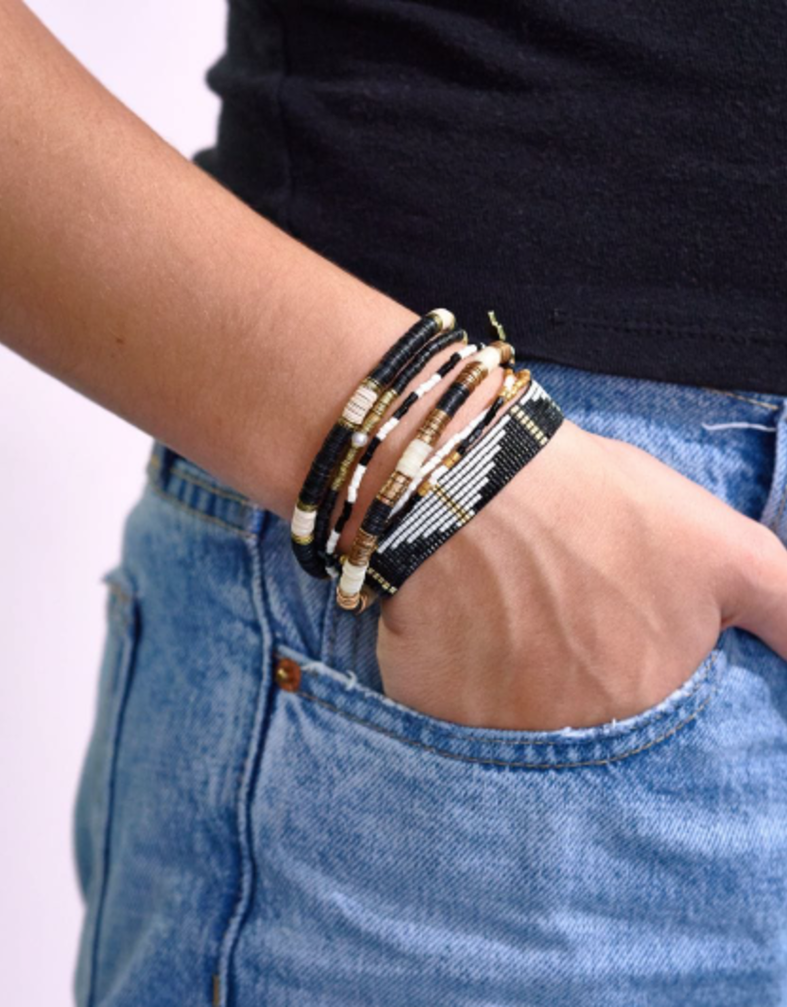 Bracelet Mixed Stack of 7 Paint It Black
