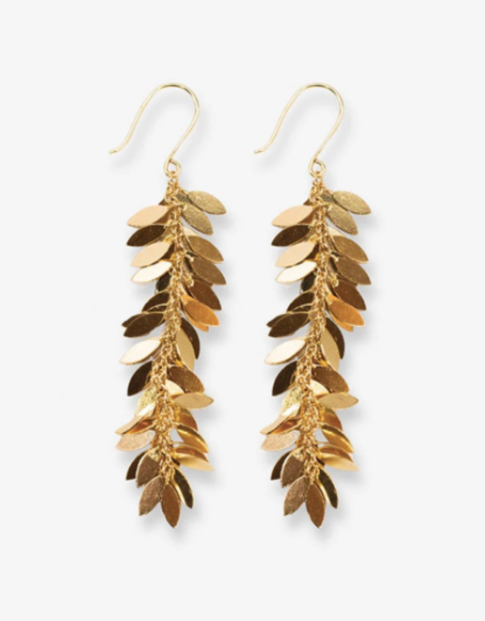 Earrings Samantha Leaf Cluster Long Dangle Brass