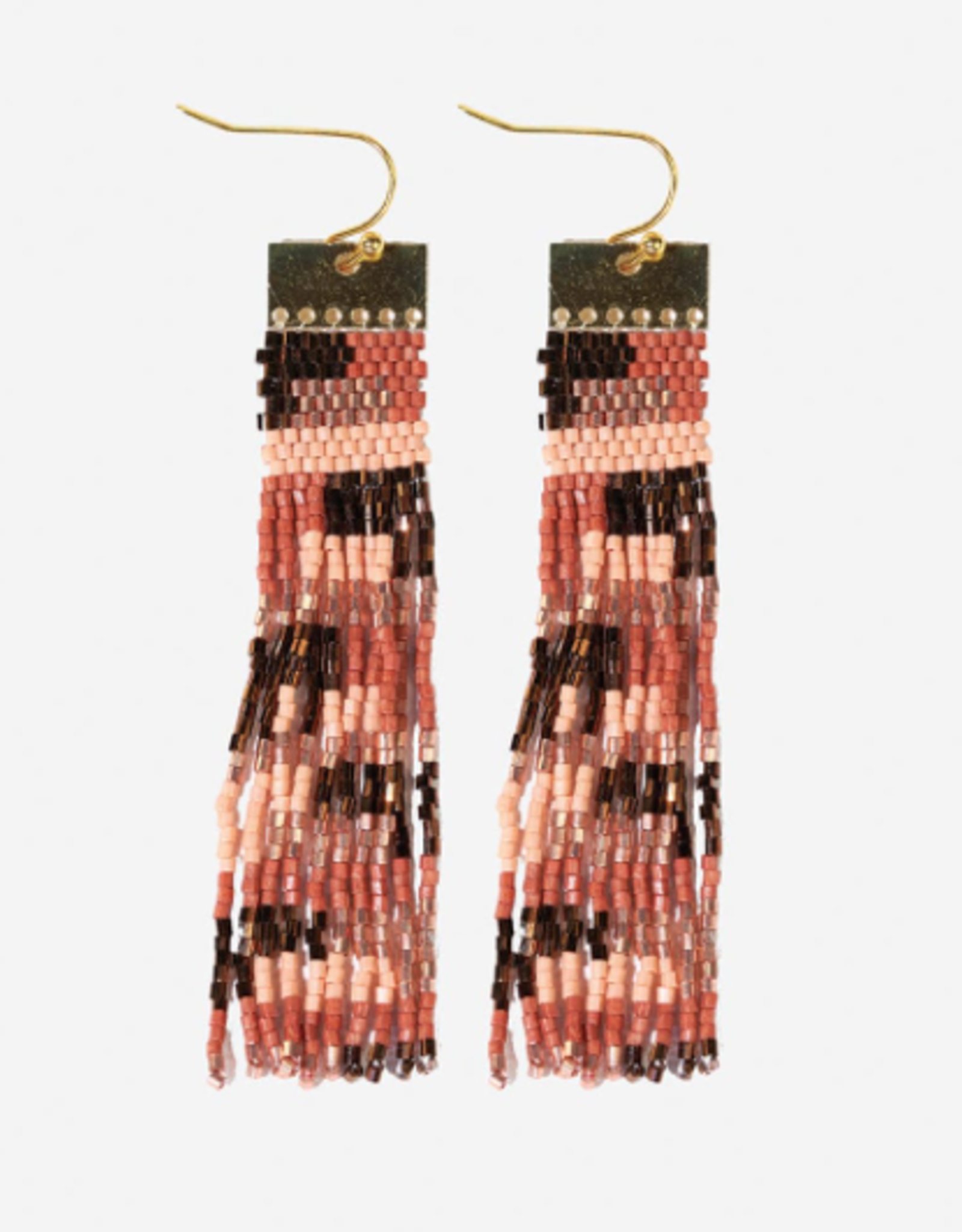Earrings Ada Color Block Beaded Fringe Apricot/Bronze