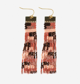 Earrings Ada Color Block Beaded Fringe Apricot/Bronze