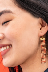 Earrings Ada Color Block Beaded Fringe Apricot/Bronze