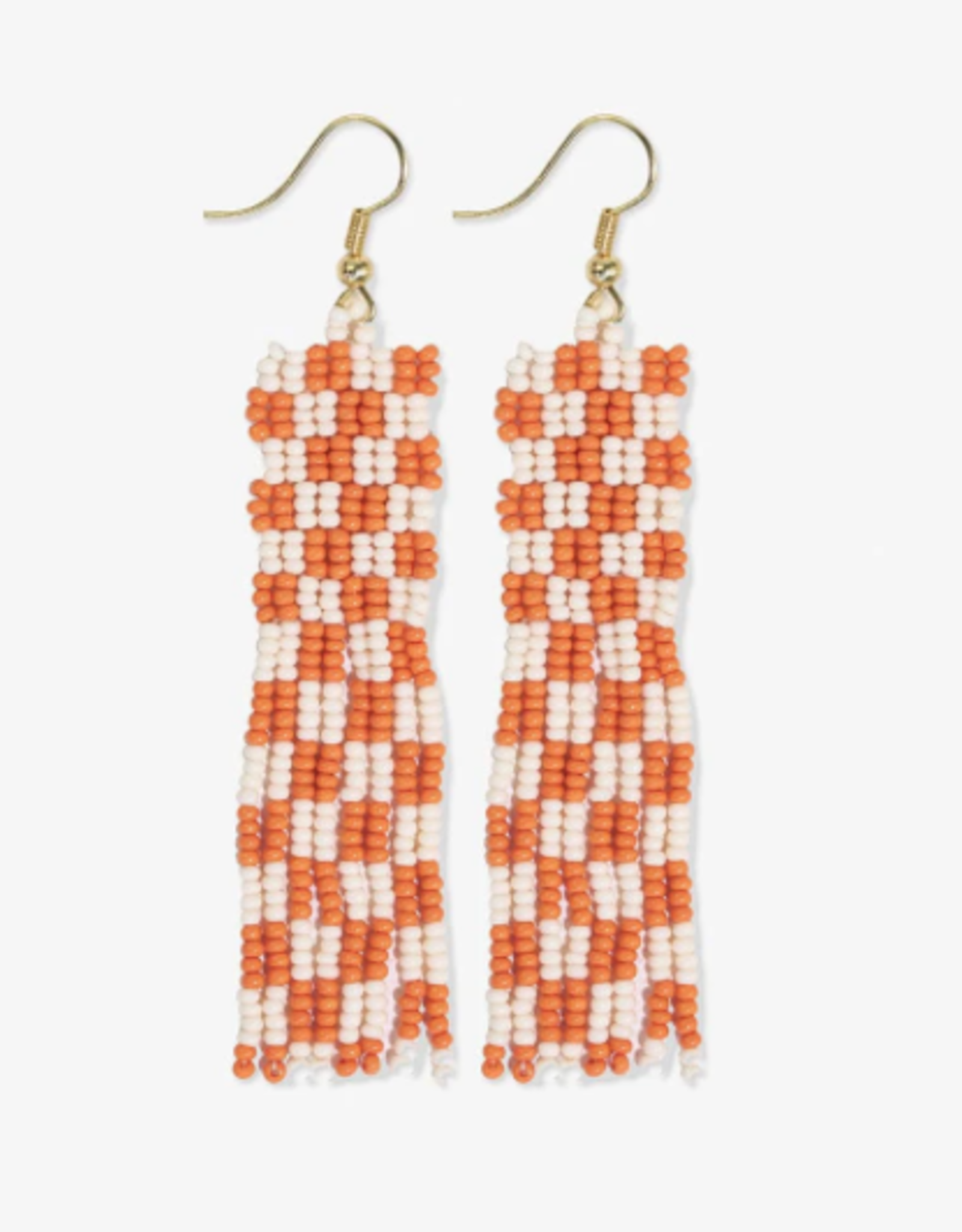 Earring Harriet Woven Gingham Fringe Orange