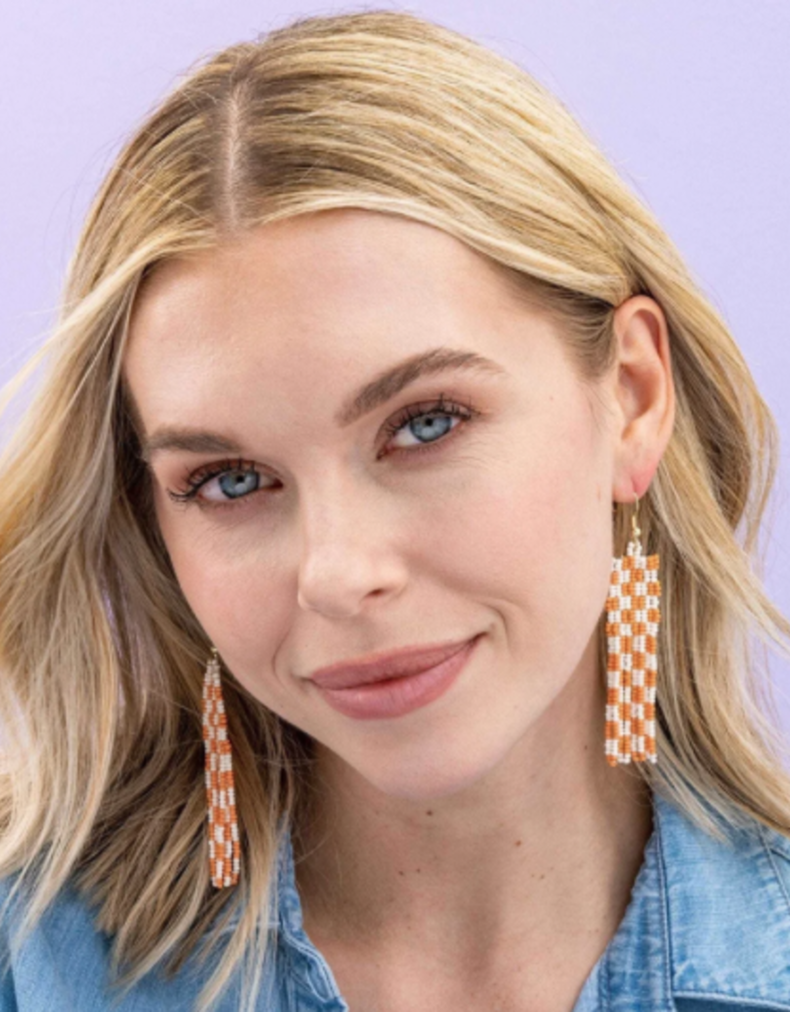 Earring Harriet Woven Gingham Fringe Orange