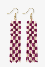 Earring Harriet Woven Gingham Fringe Magenta