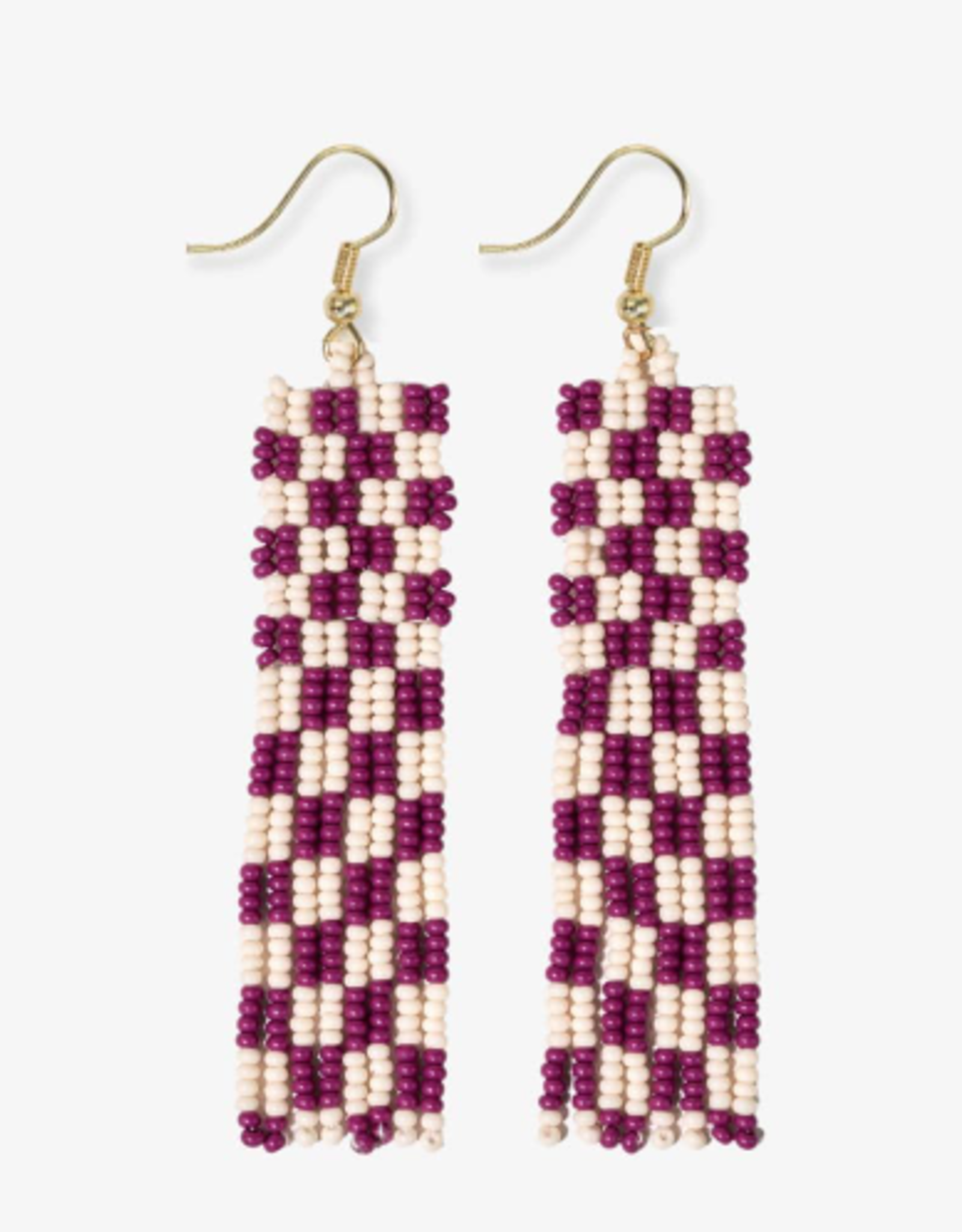 Earring Harriet Woven Gingham Fringe Magenta