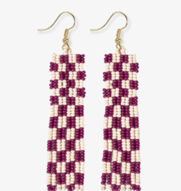 Earring Harriet Woven Gingham Fringe Magenta