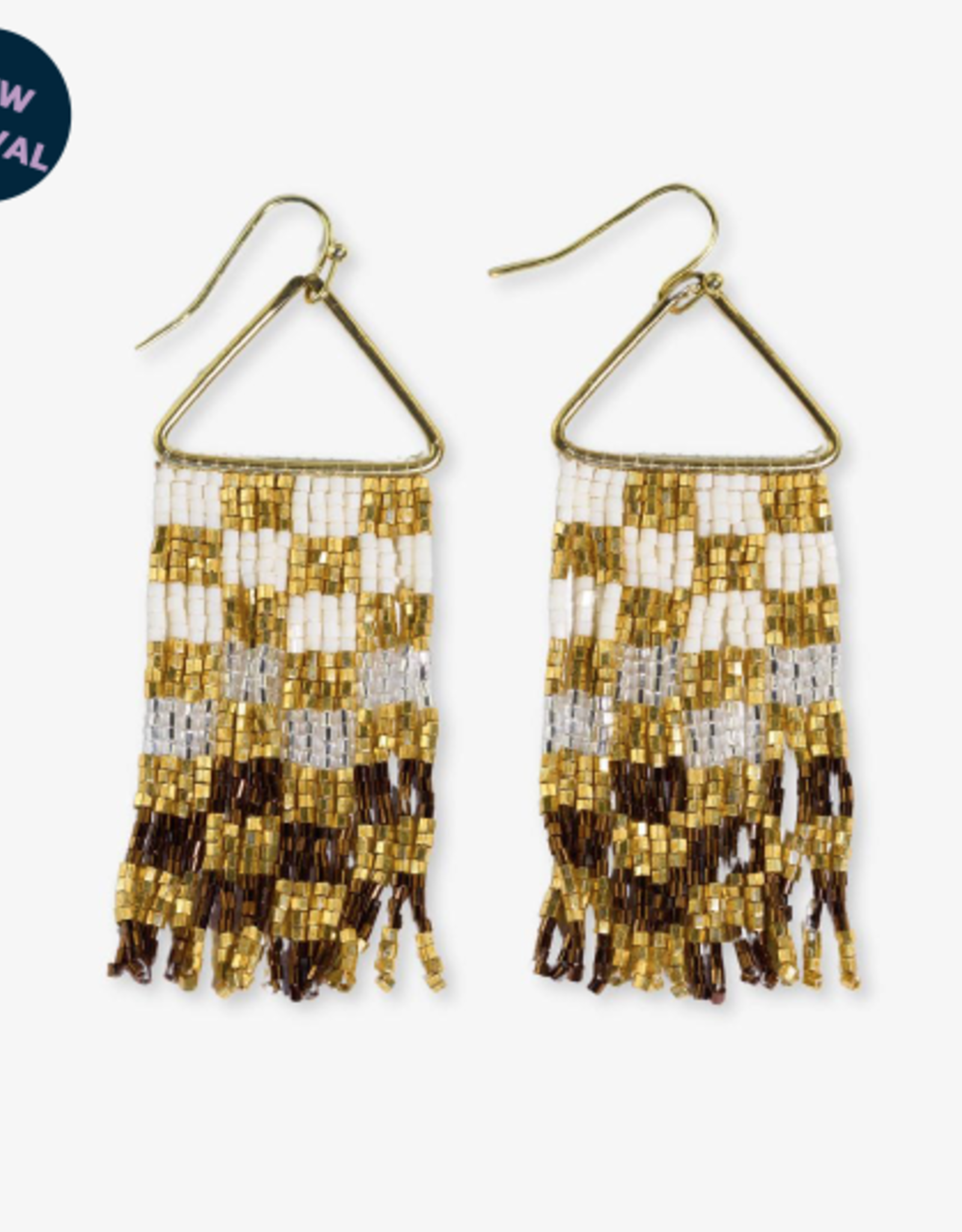 Earrings Paige Ombre Check Luxe Bead Fringe Mixed Metallic