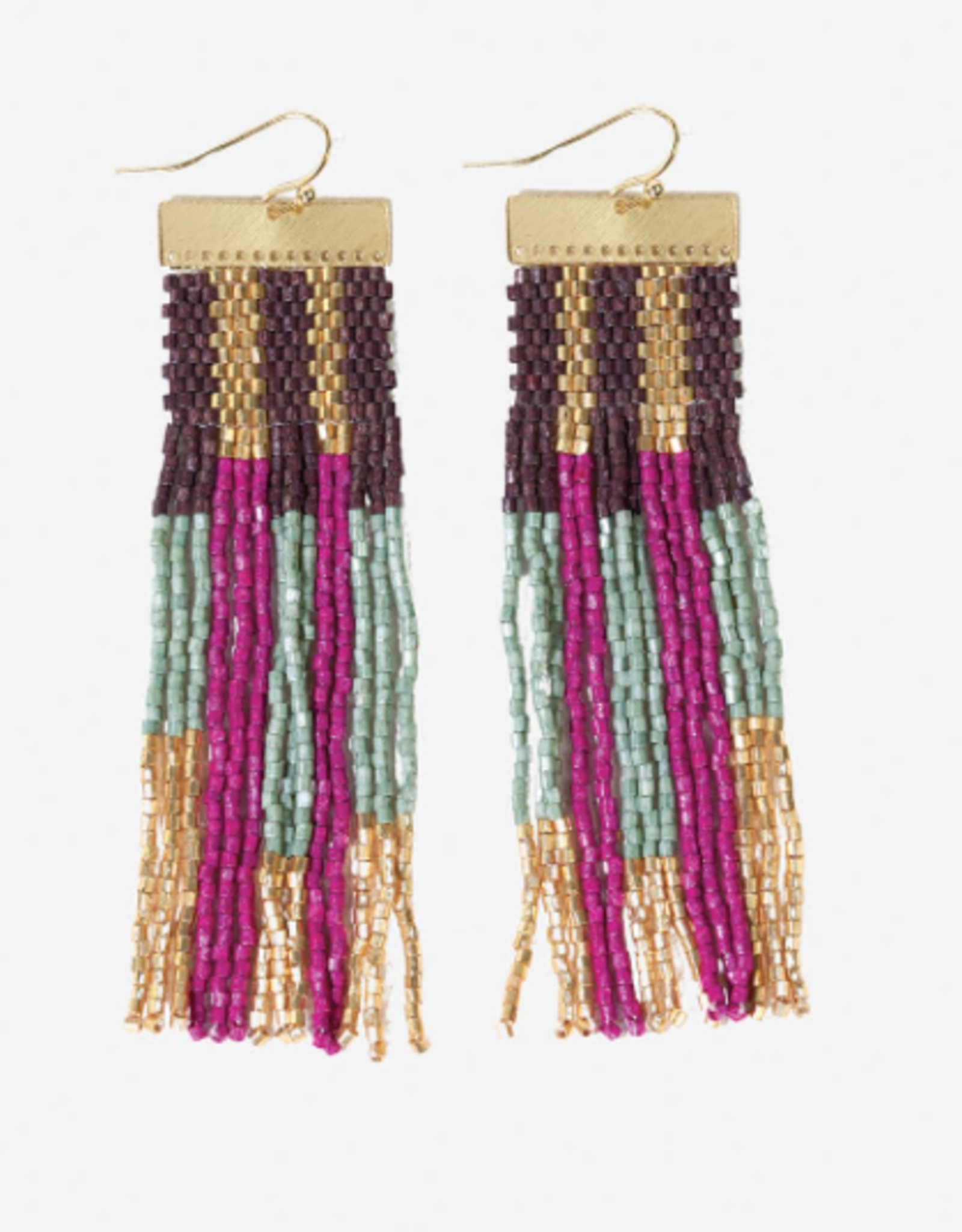 Earrings Mckenzie Brass Bar Long Fringe Ember/Gold/Mint