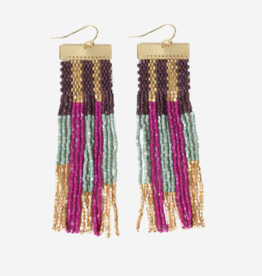 Earrings Mckenzie Brass Bar Long Fringe Ember/Gold/Mint