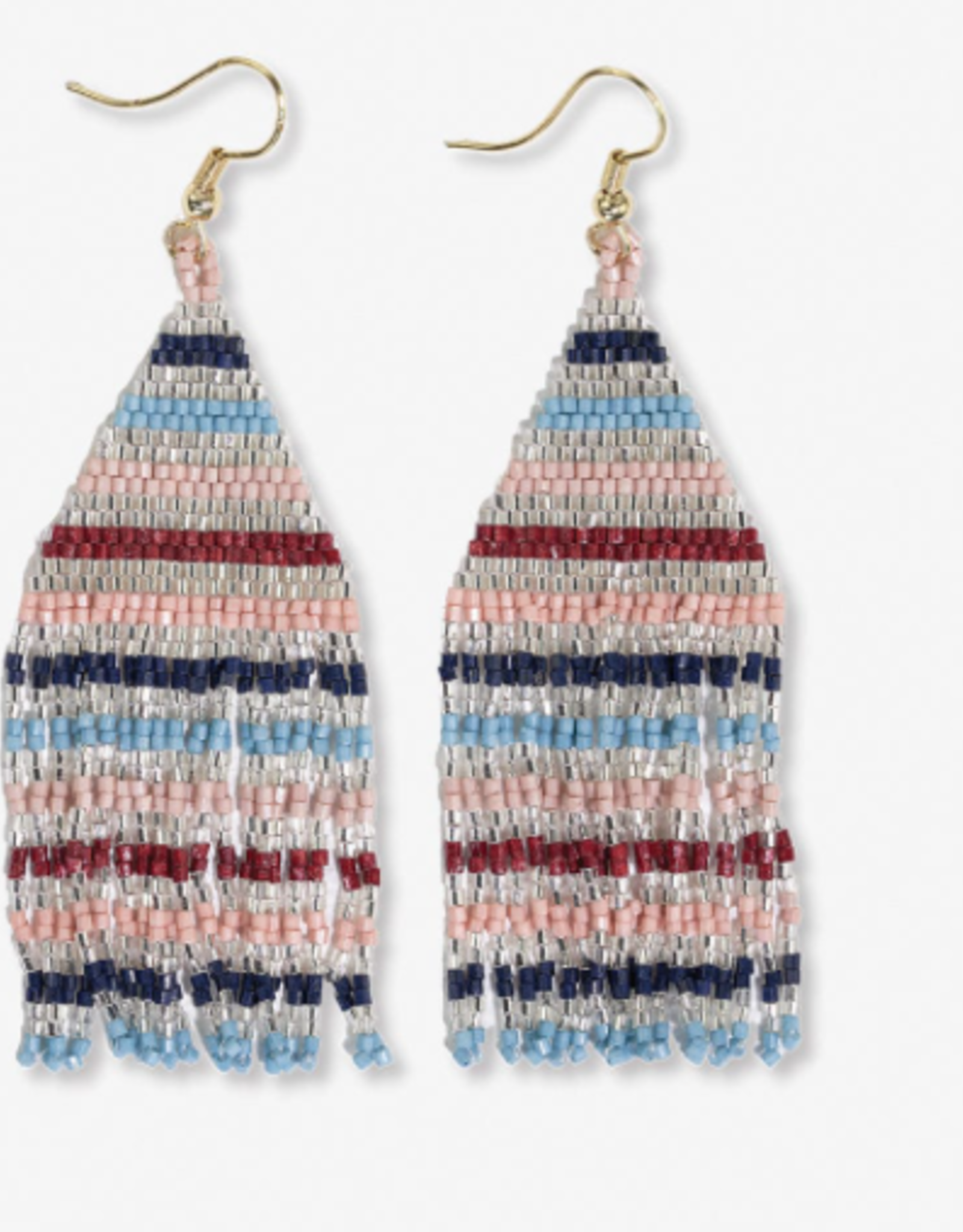 Earring Lexie Horizontal Lines Beaded Fringe Mixed Silver