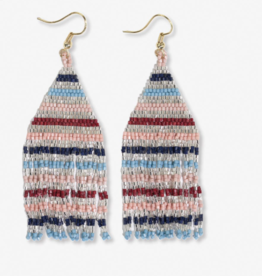 Earring Lexie Horizontal Lines Beaded Fringe Mixed Silver