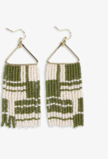 Earrings Whitney Shifting Blocks Beaded Fringe Avocado