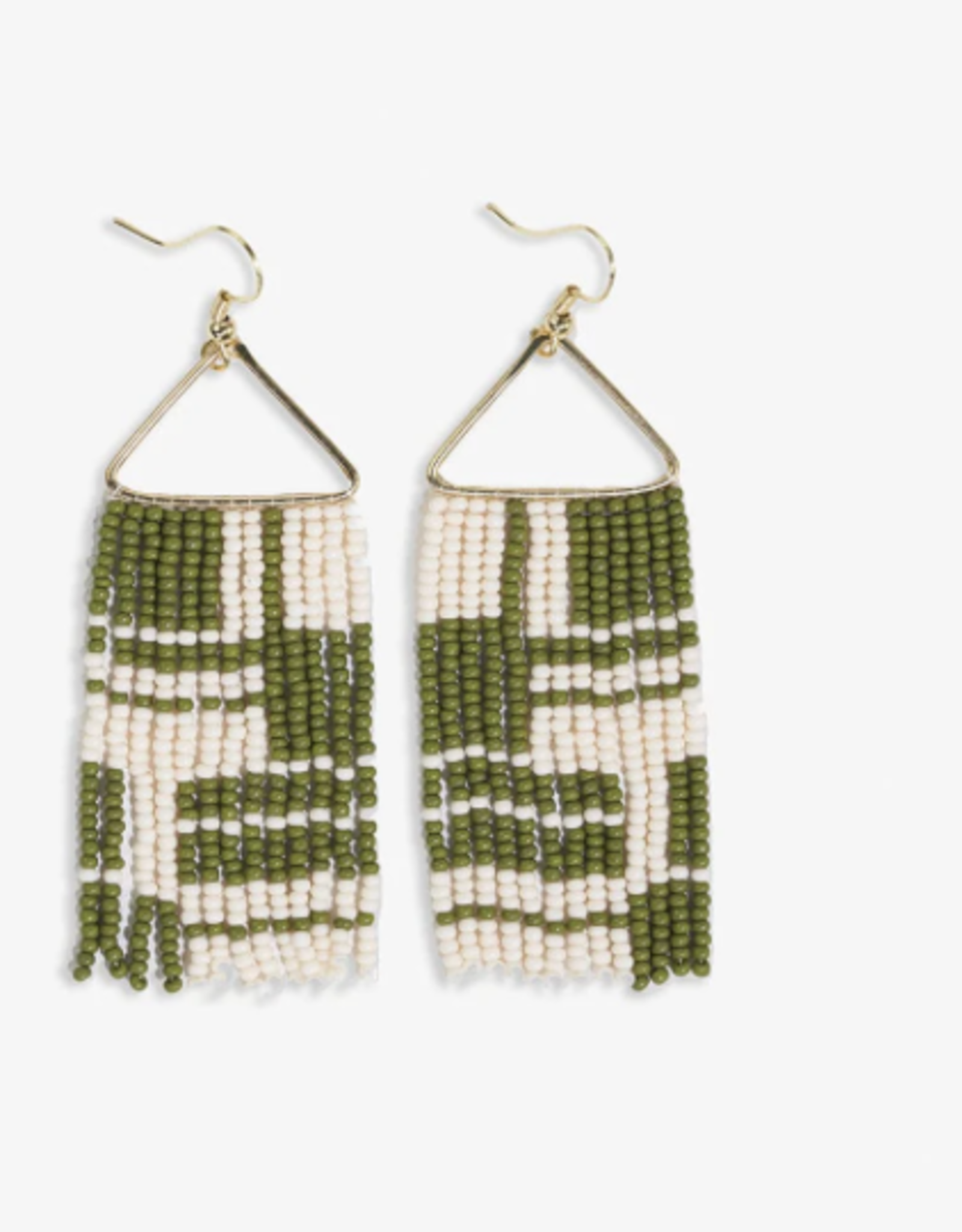Earrings Whitney Shifting Blocks Beaded Fringe Avocado