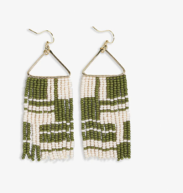 Earrings Whitney Shifting Blocks Beaded Fringe Avocado
