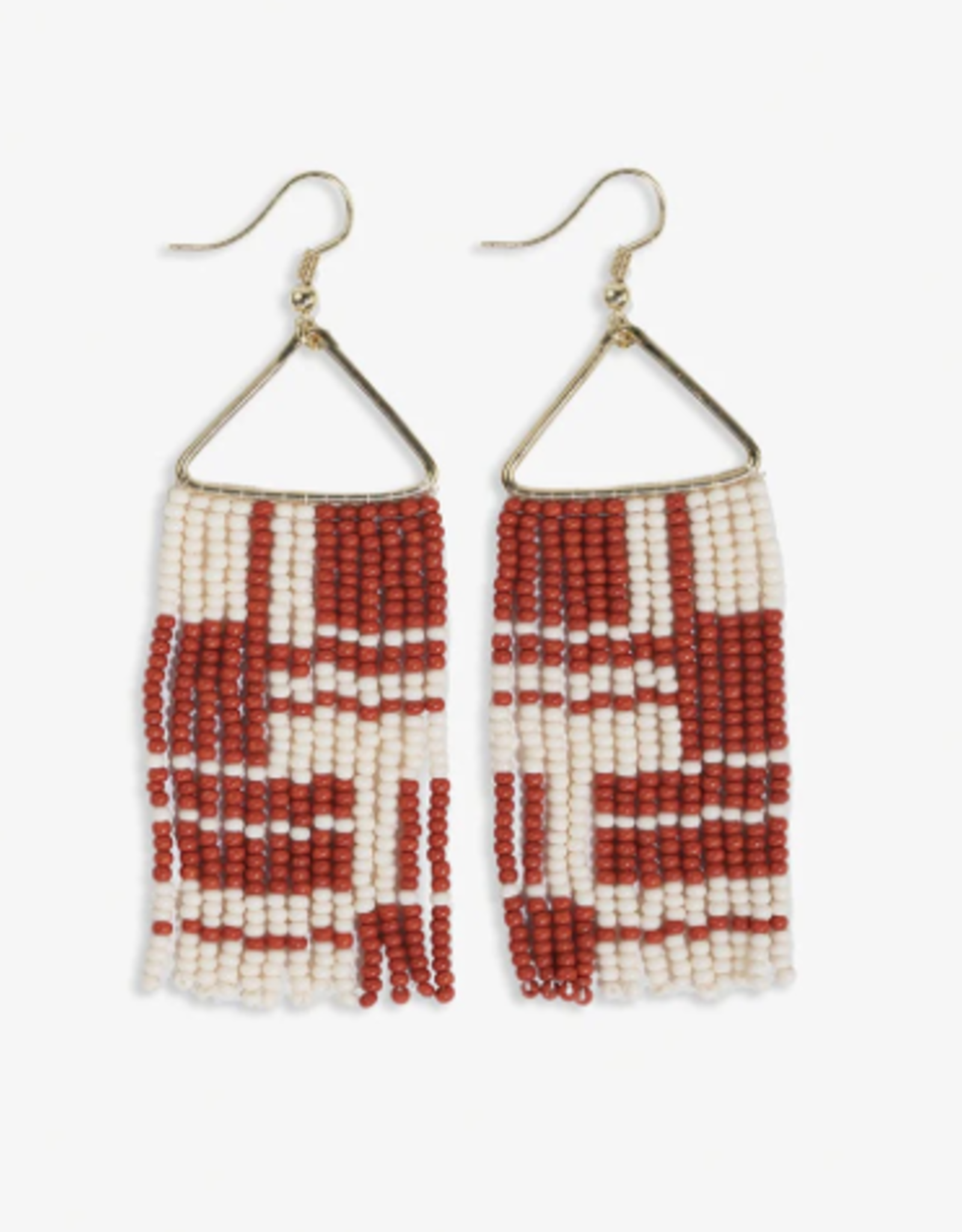 Earrings Whitney Shifting Blocks Beaded Fringe Burnt Orange
