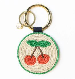 Kelsey Cherries Seed Bead Bag Accessory Key Ring Red