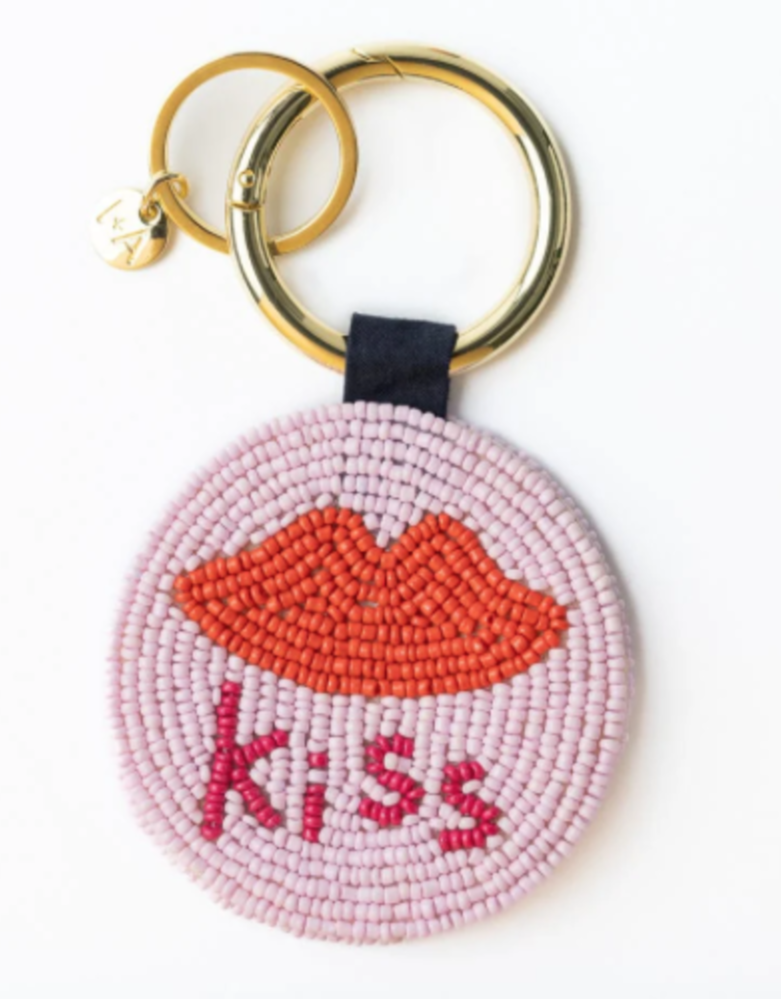 Kelsey Kiss Seed Bead Bag Accessory Key Ring Red