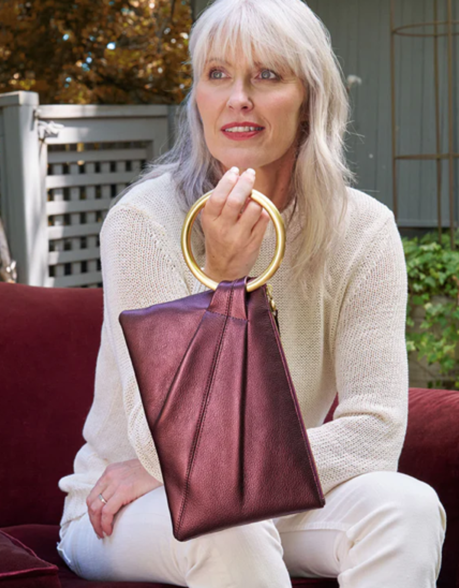 Sheila Ring Clutch Frosted Plum