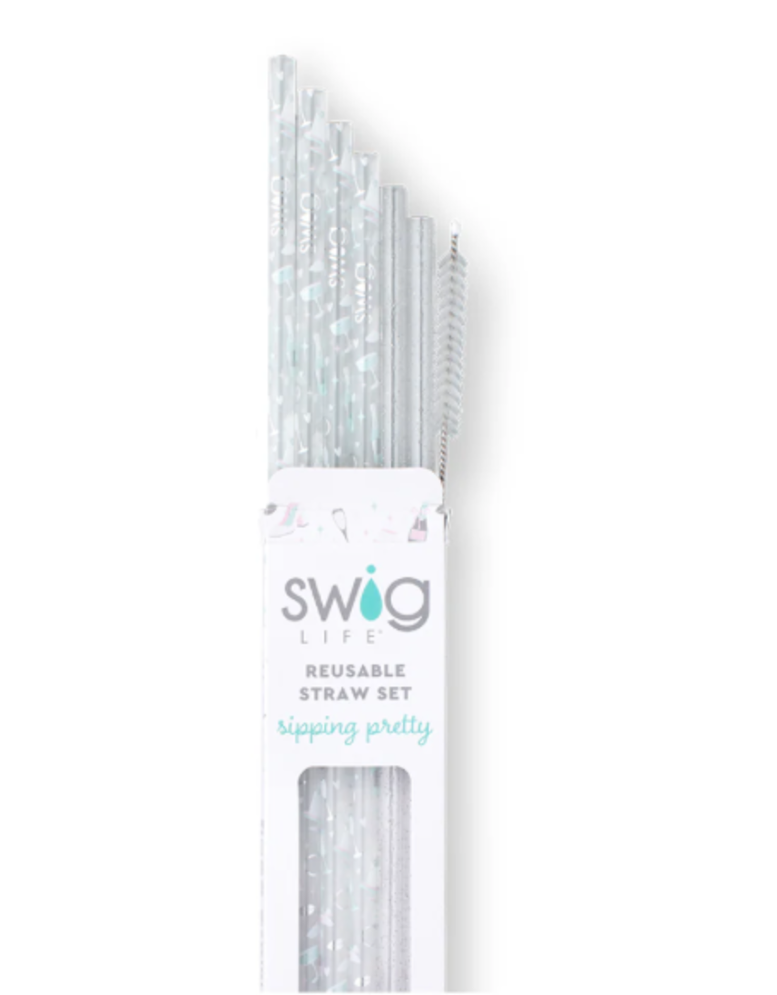 Swig Bride To Be + Silver Glitter Reusable Straw Set
