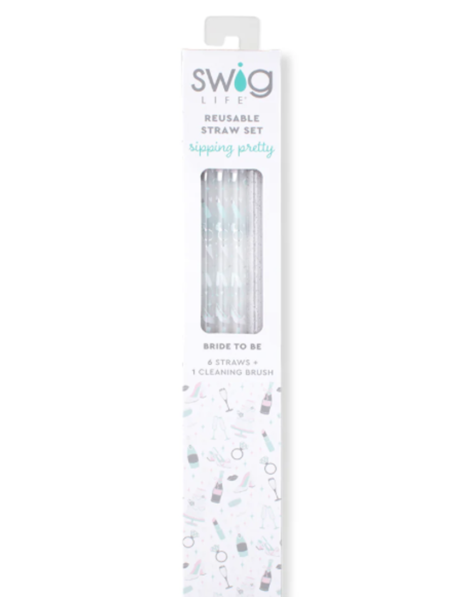 Swig Bride To Be + Silver Glitter Reusable Straw Set