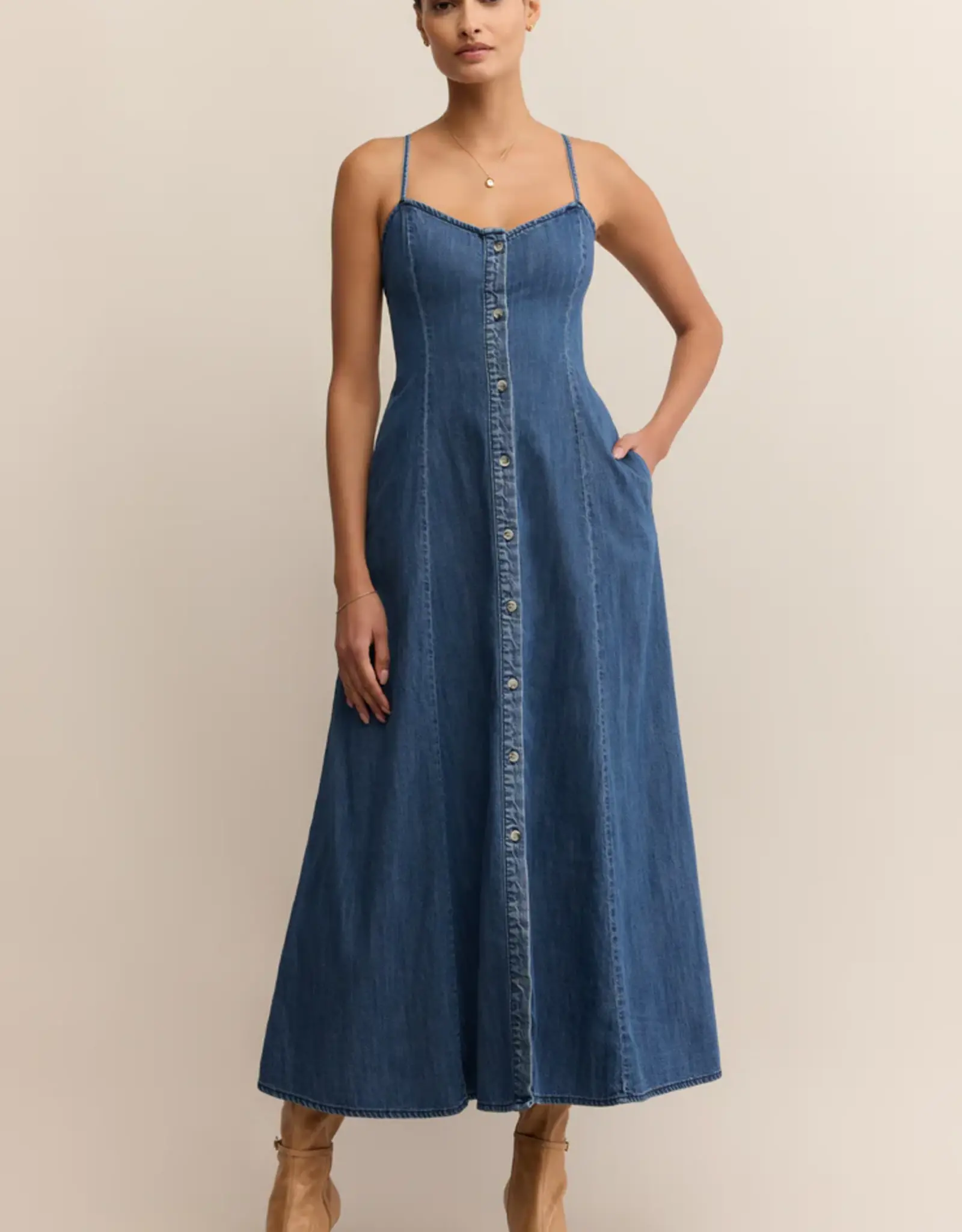 Z Supply Angel Eyes Denim Midi Dress Medium Indigo