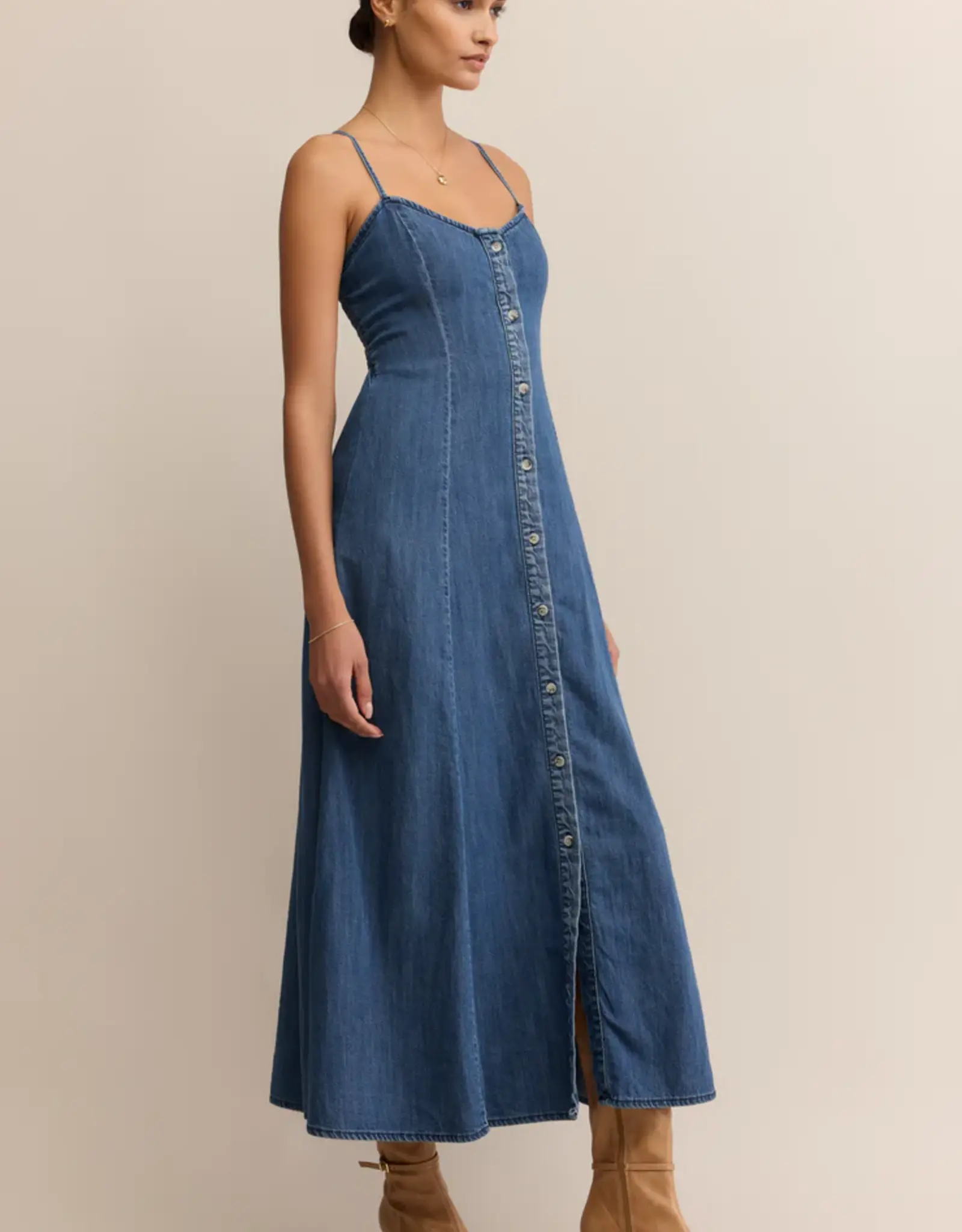Z Supply Angel Eyes Denim Midi Dress Medium Indigo