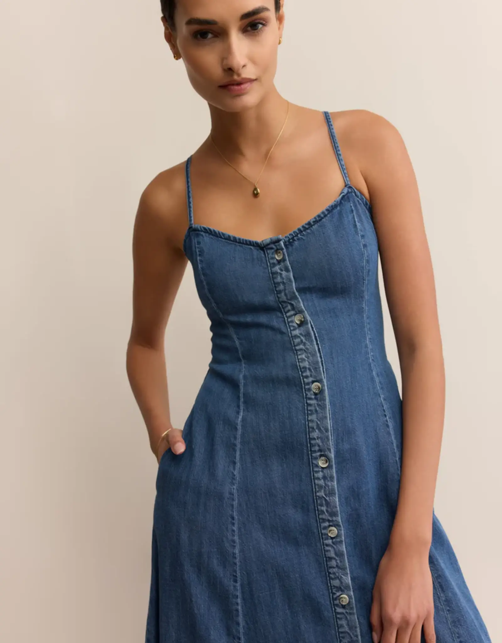 Z Supply Angel Eyes Denim Midi Dress Medium Indigo