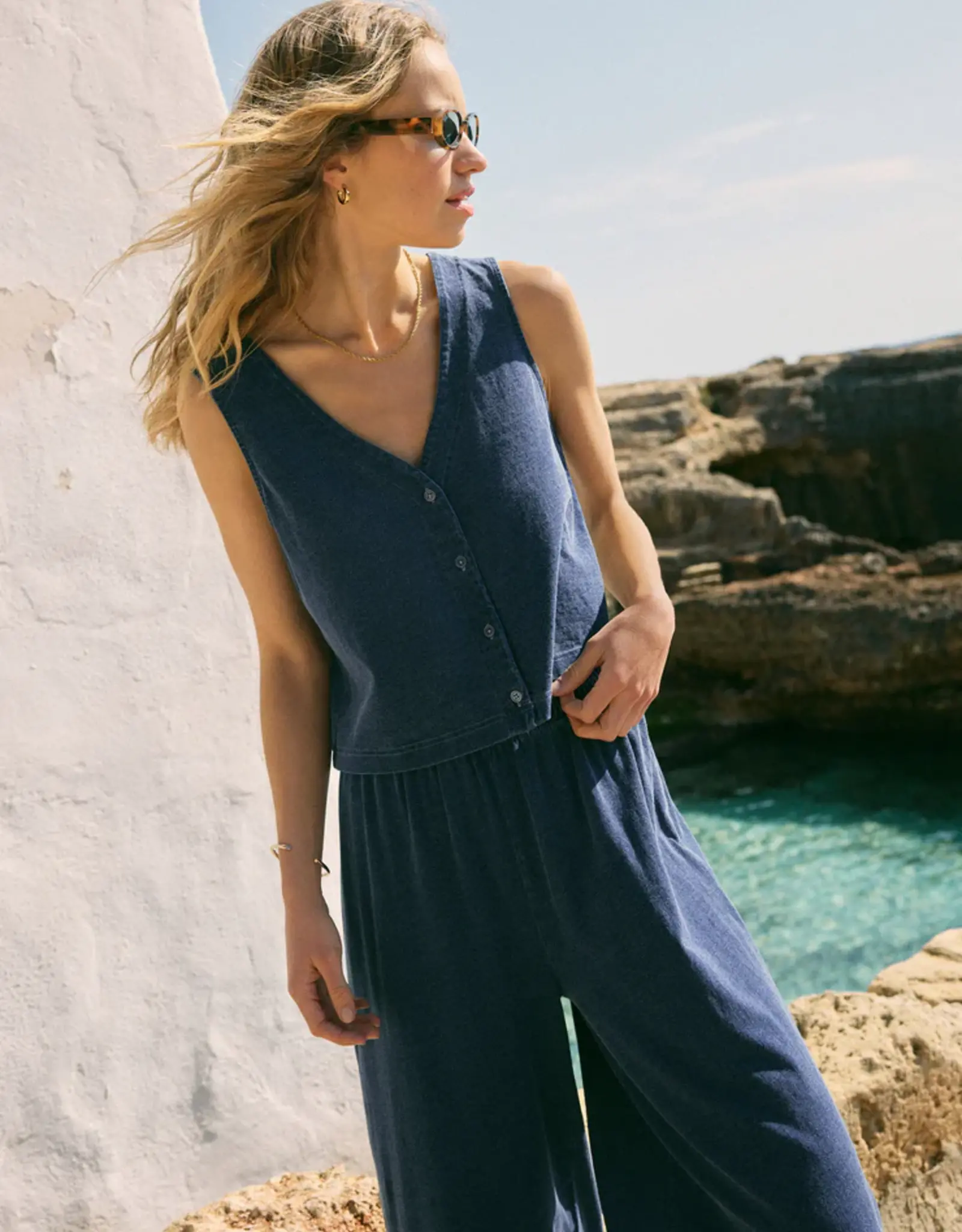 Z Supply Solace Jersey Denim Top Indigo