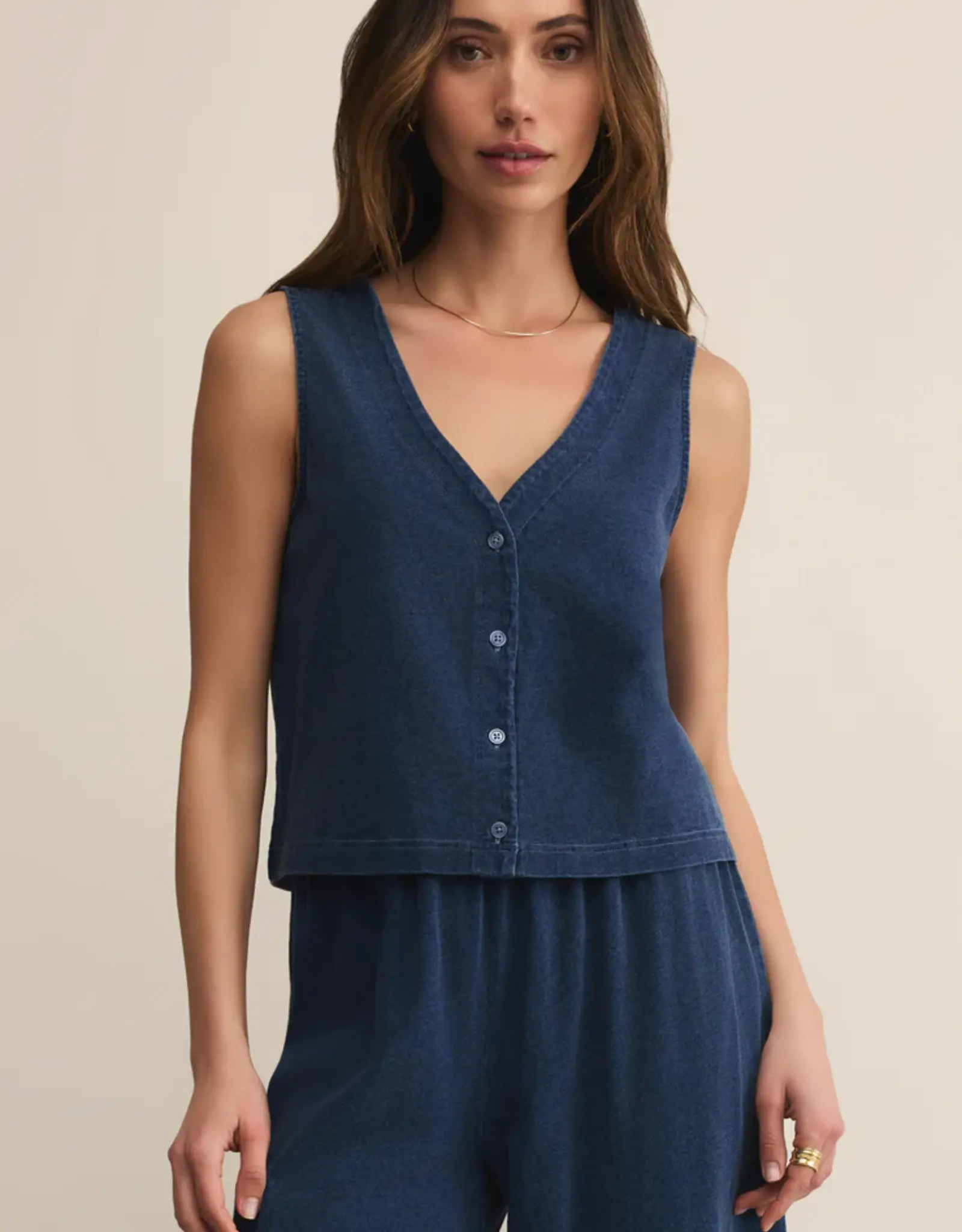 Z Supply Solace Jersey Denim Top Indigo