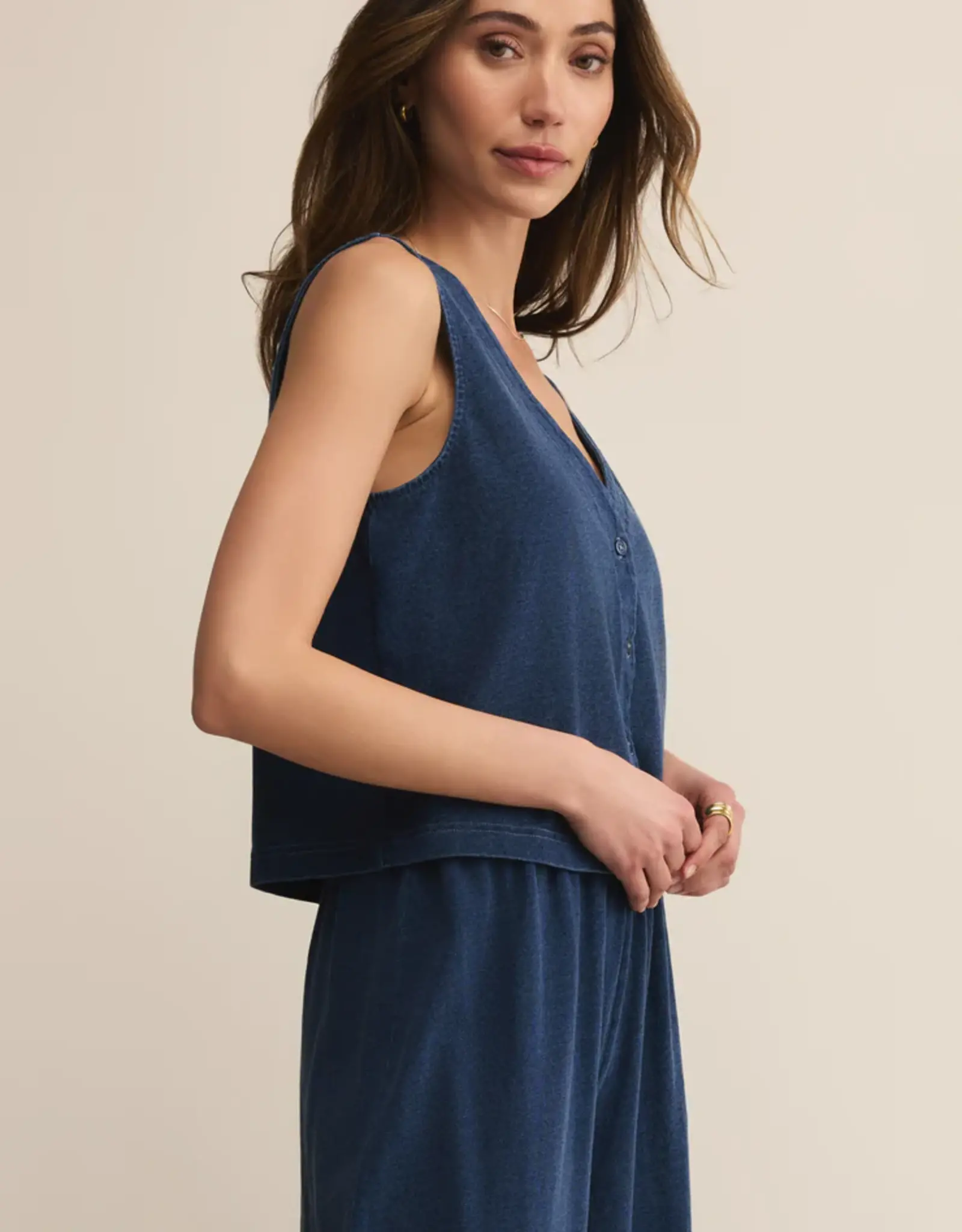 Z Supply Solace Jersey Denim Top Indigo