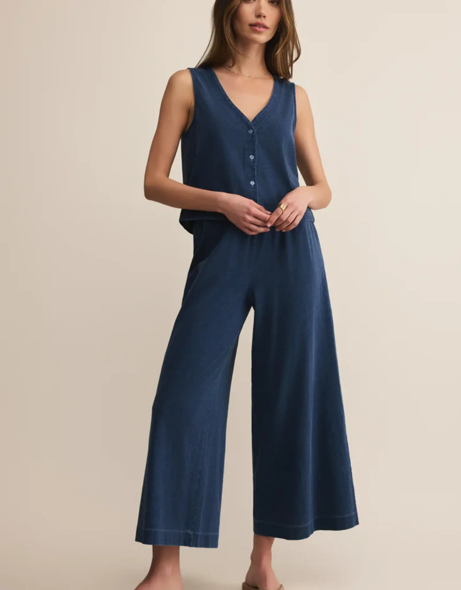 Z Supply Solace Jersey Denim Top Indigo