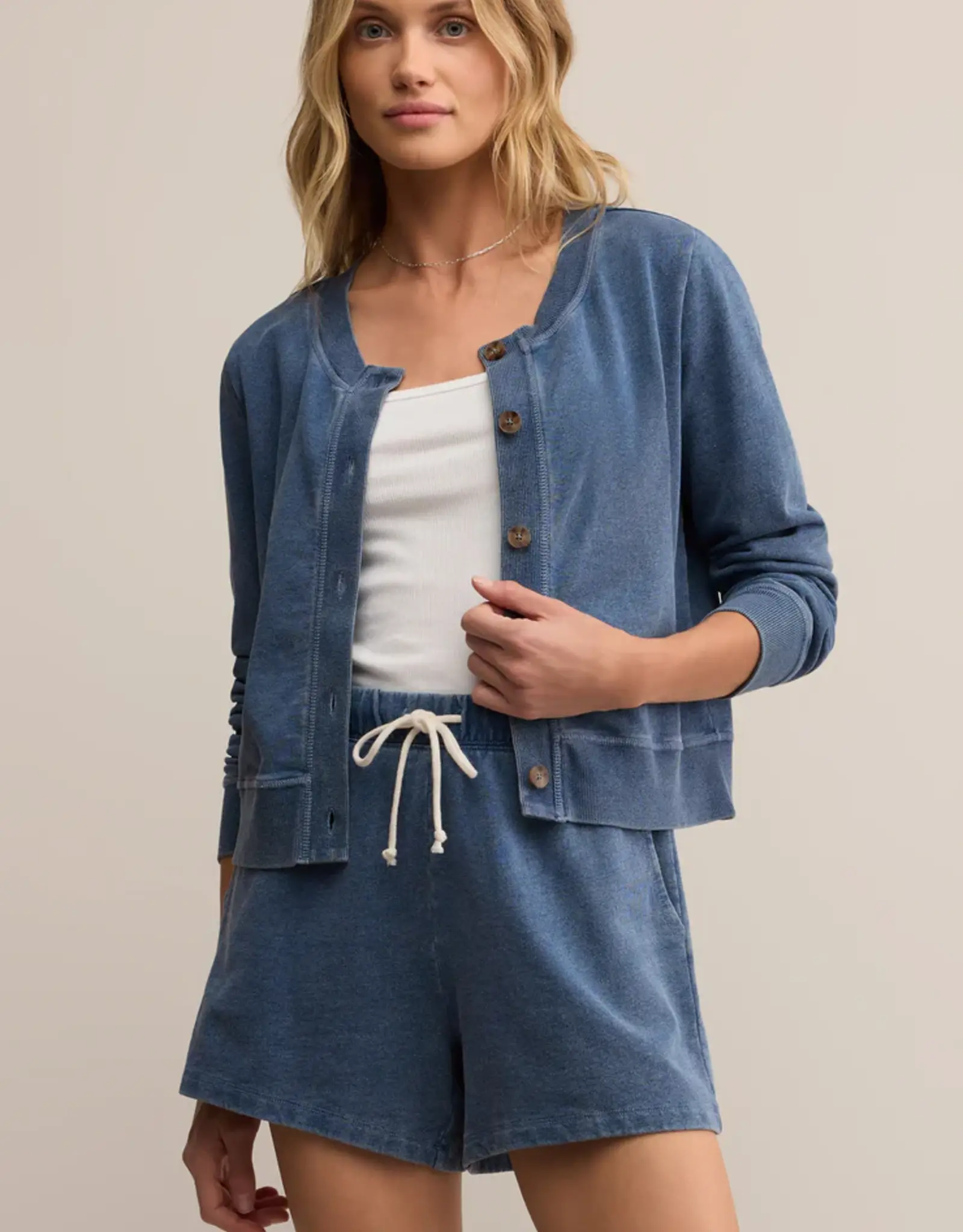 Z Supply Daily Knit Denim Cardigan Vintage Indigo