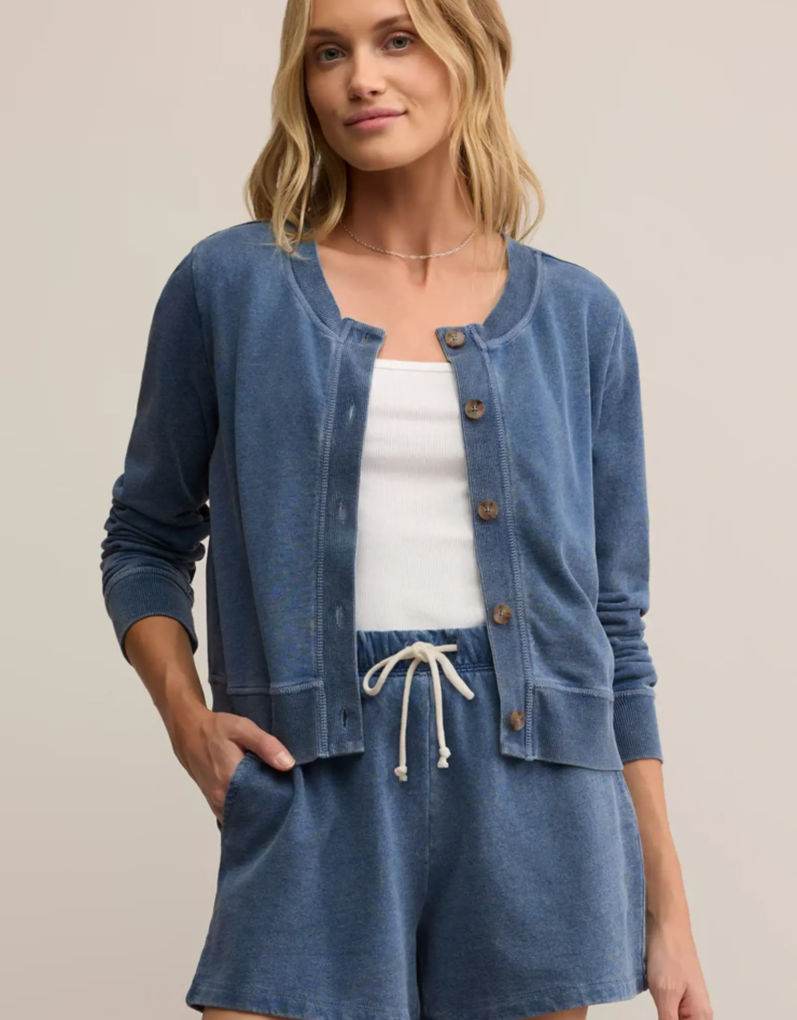 Z Supply Daily Knit Denim Cardigan Vintage Indigo
