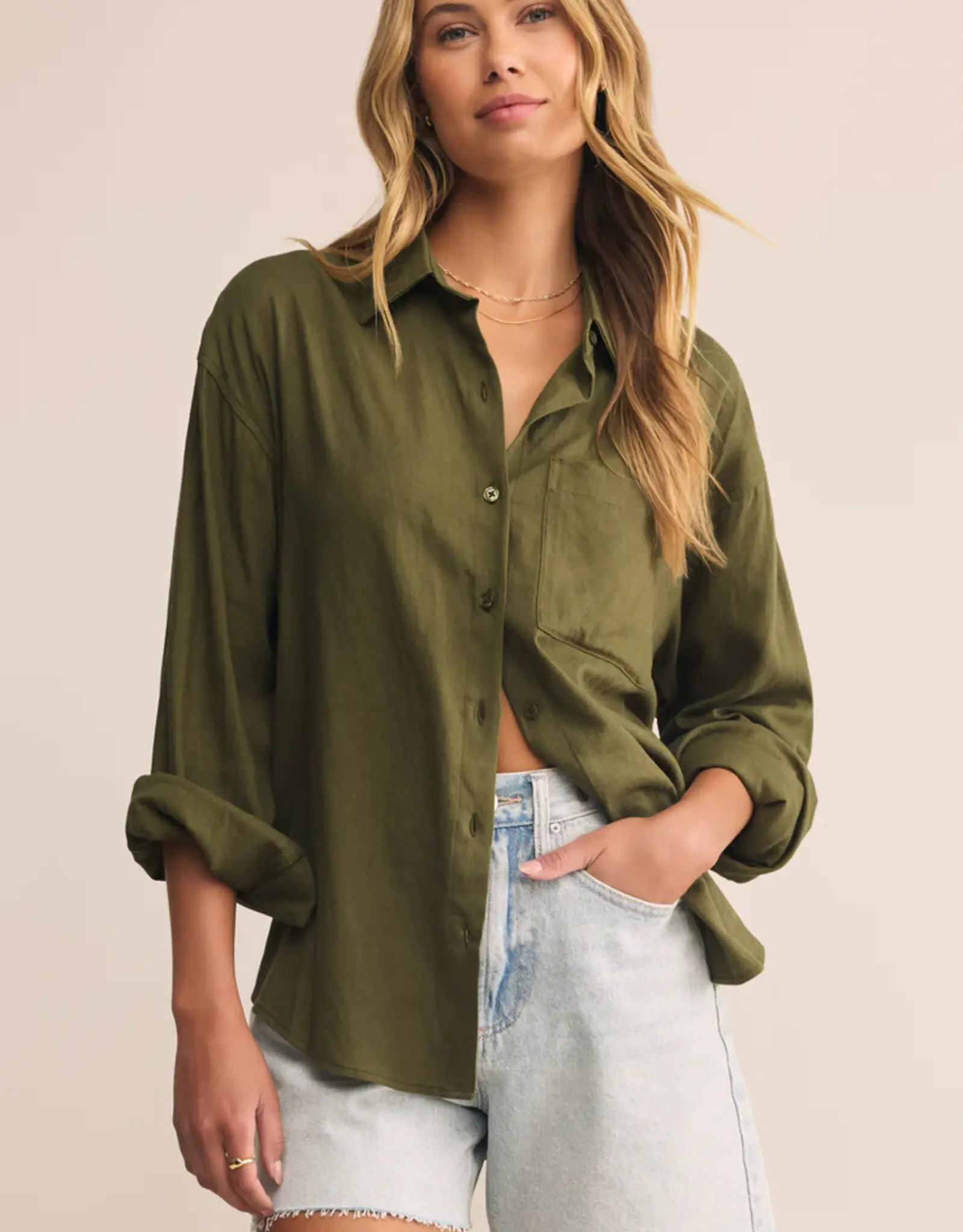 Z Supply Alfie Button Up Shirt Fern