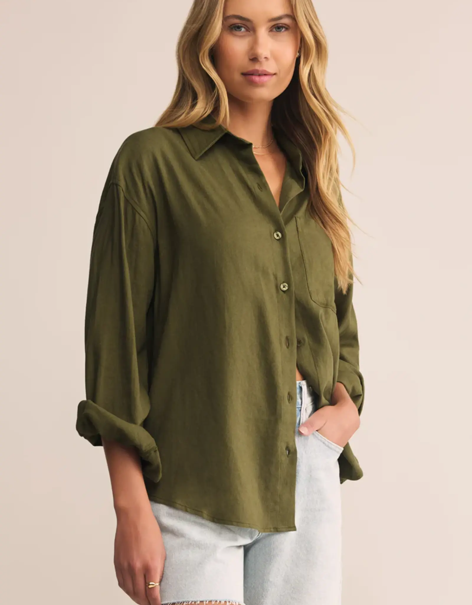 Z Supply Alfie Button Up Shirt Fern