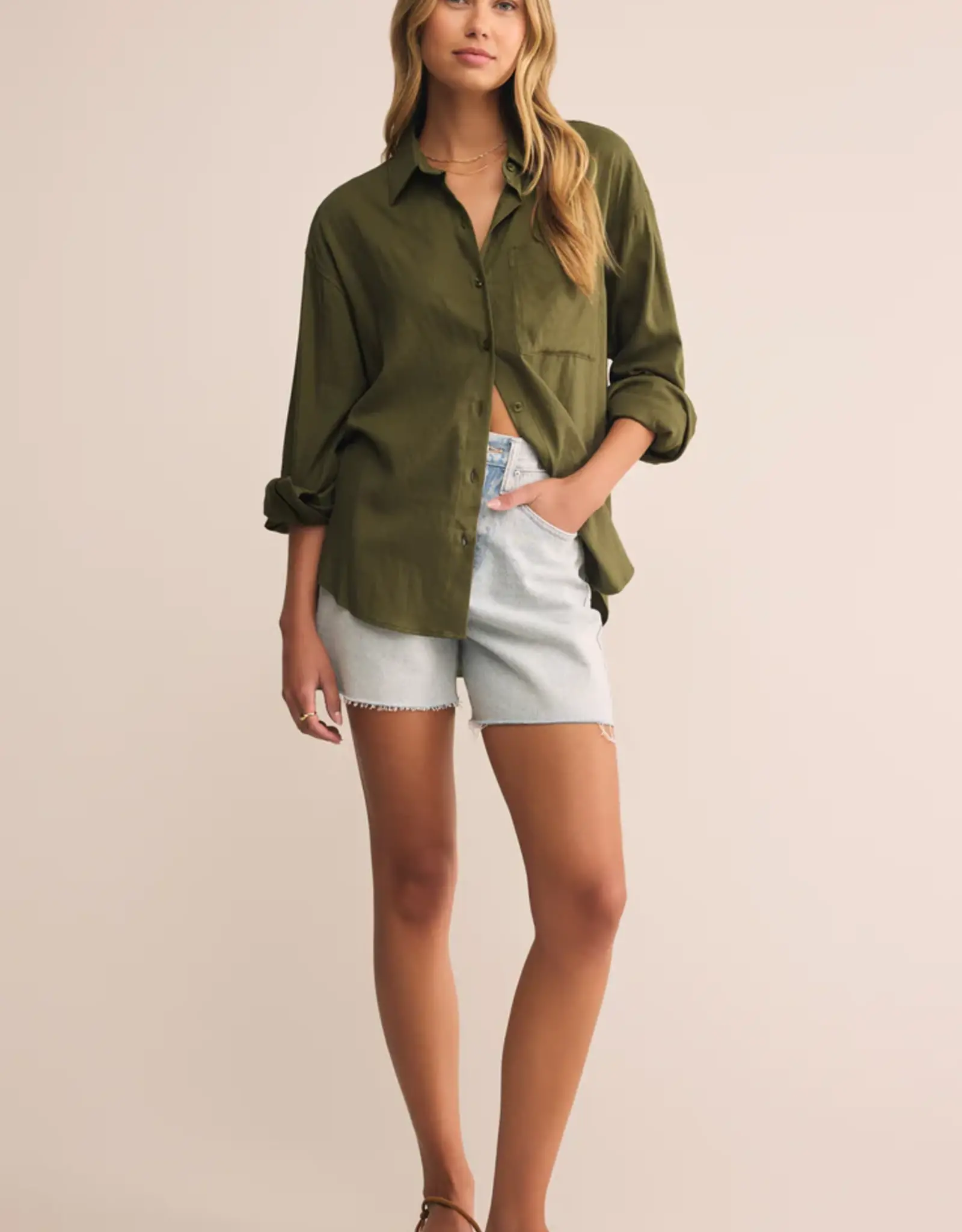 Z Supply Alfie Button Up Shirt Fern