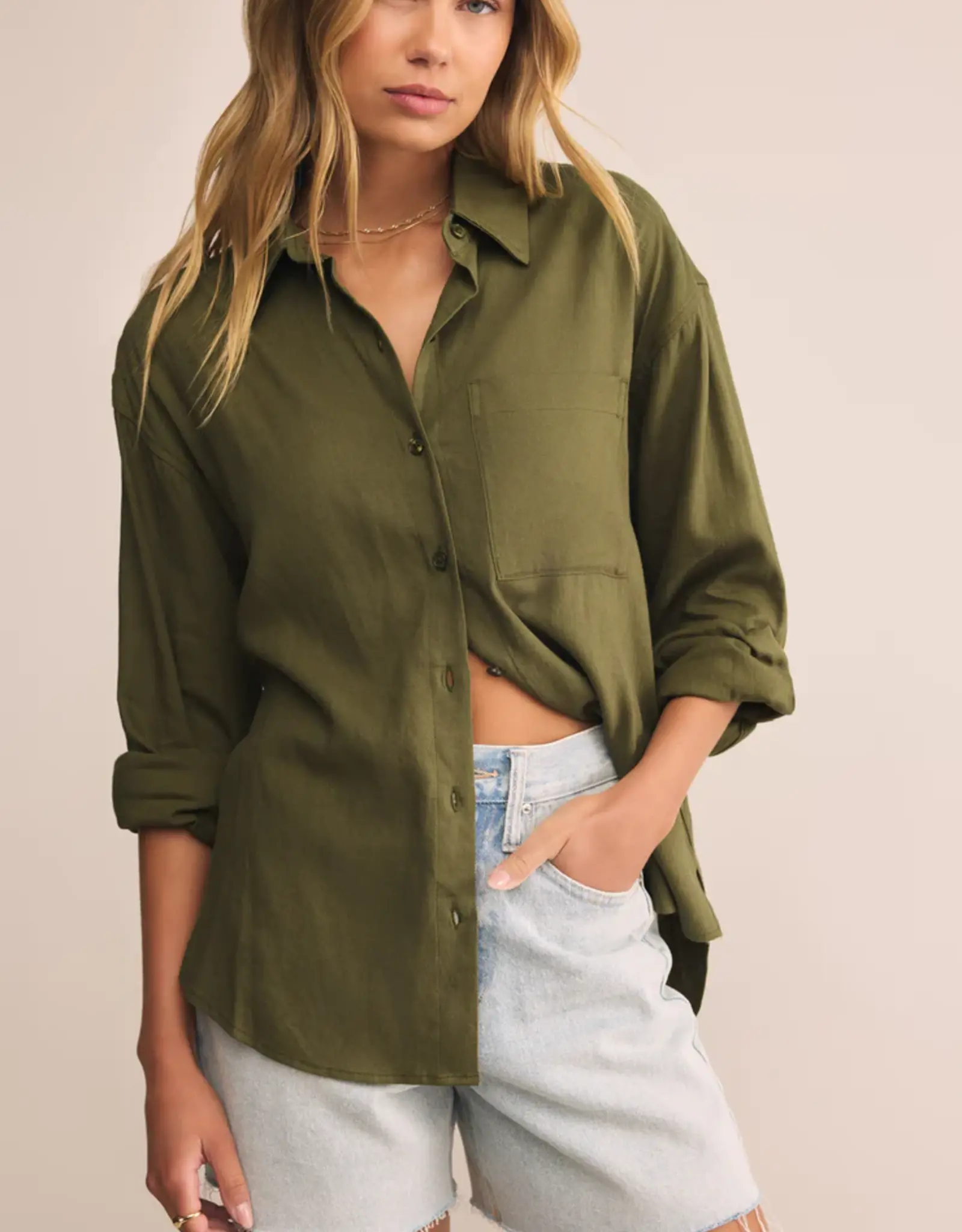 Z Supply Alfie Button Up Shirt Fern