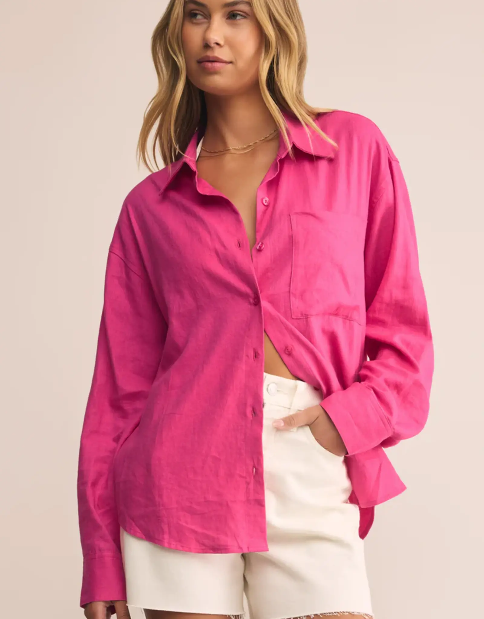 Z Supply Alfie Button Up Shirt Island Pink