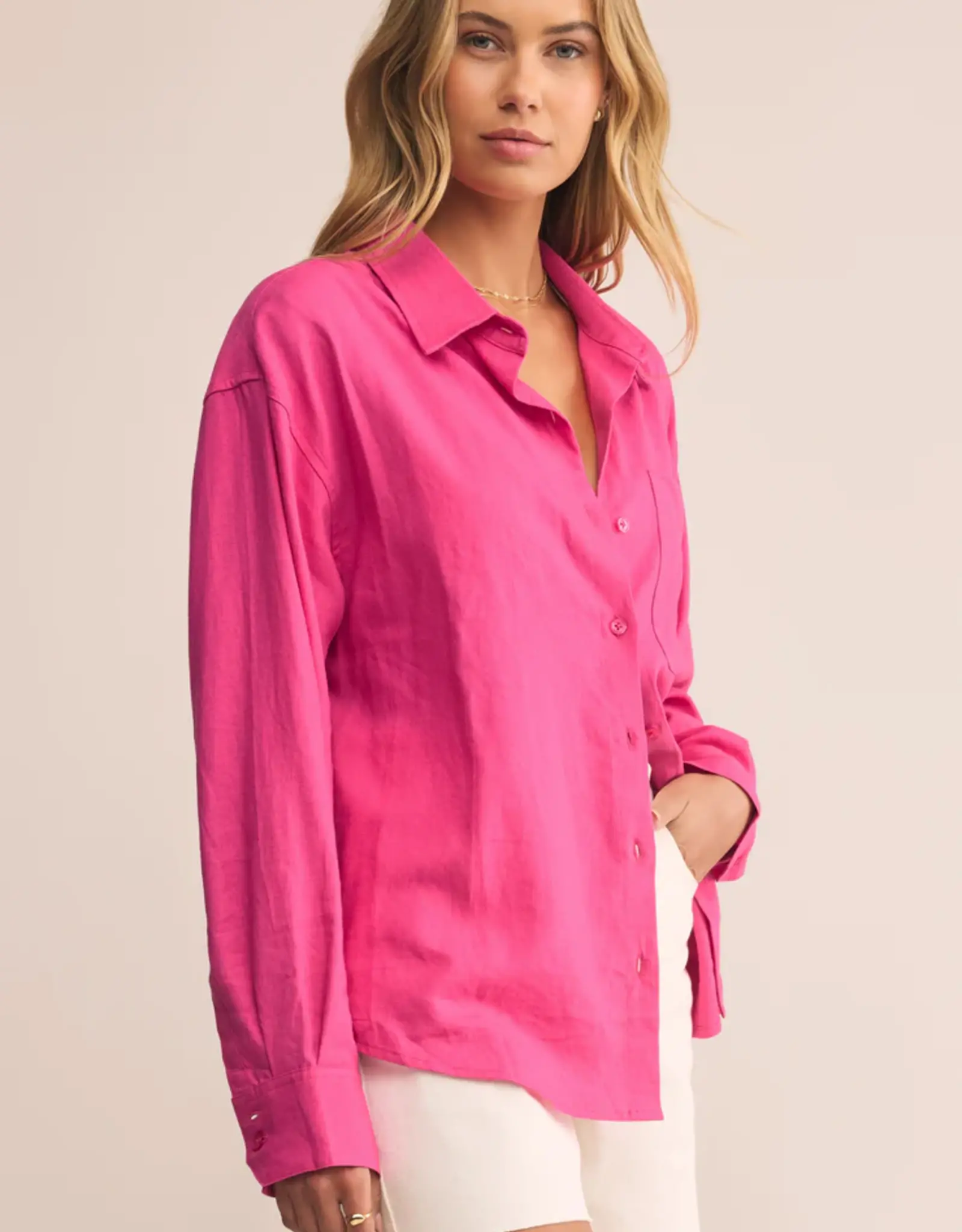 Z Supply Alfie Button Up Shirt Island Pink