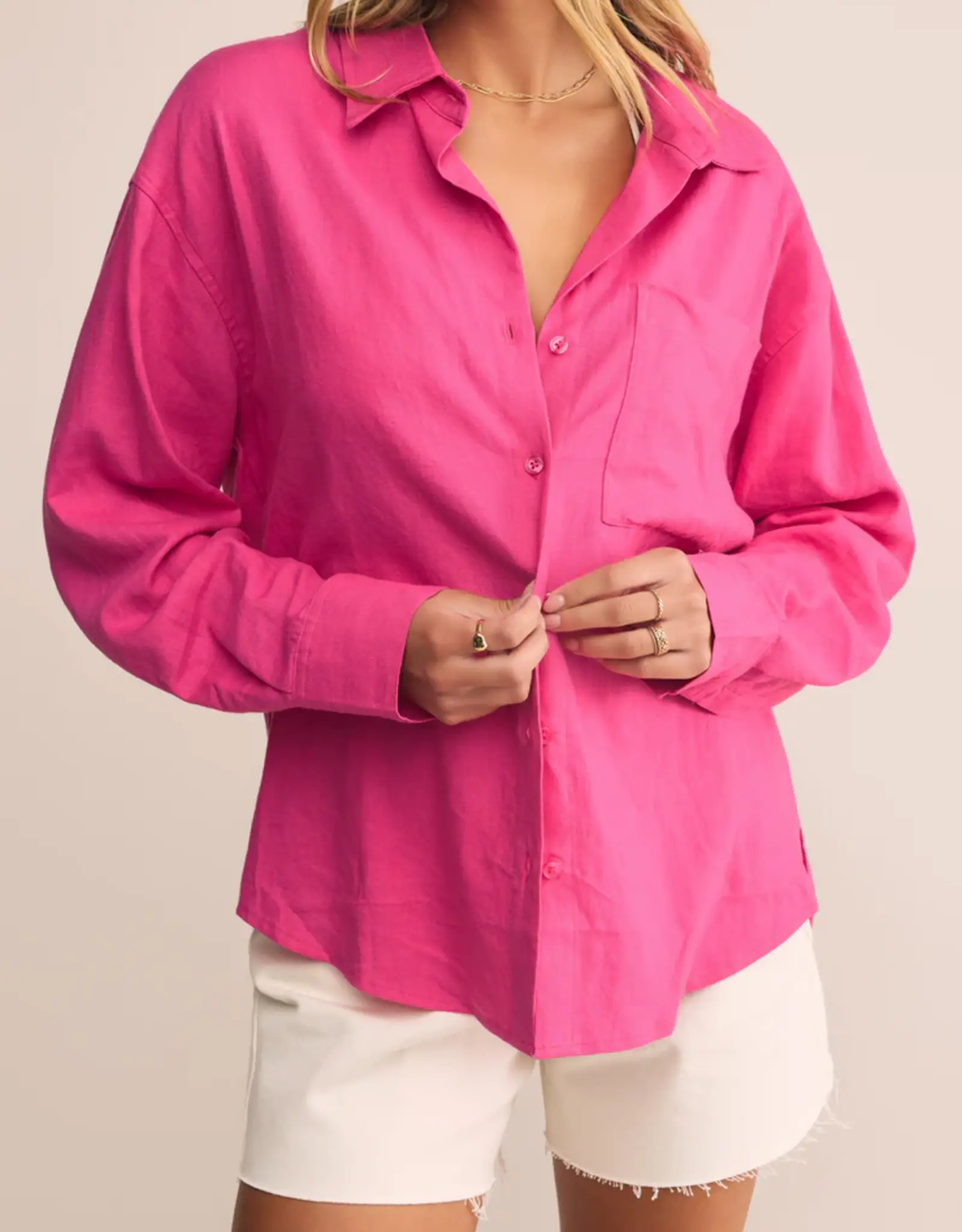 Z Supply Alfie Button Up Shirt Island Pink