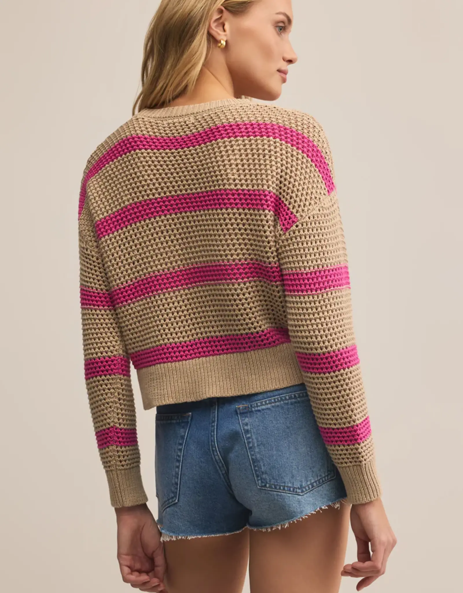 Z Supply Broadbeach Striped Sweater Biscuit