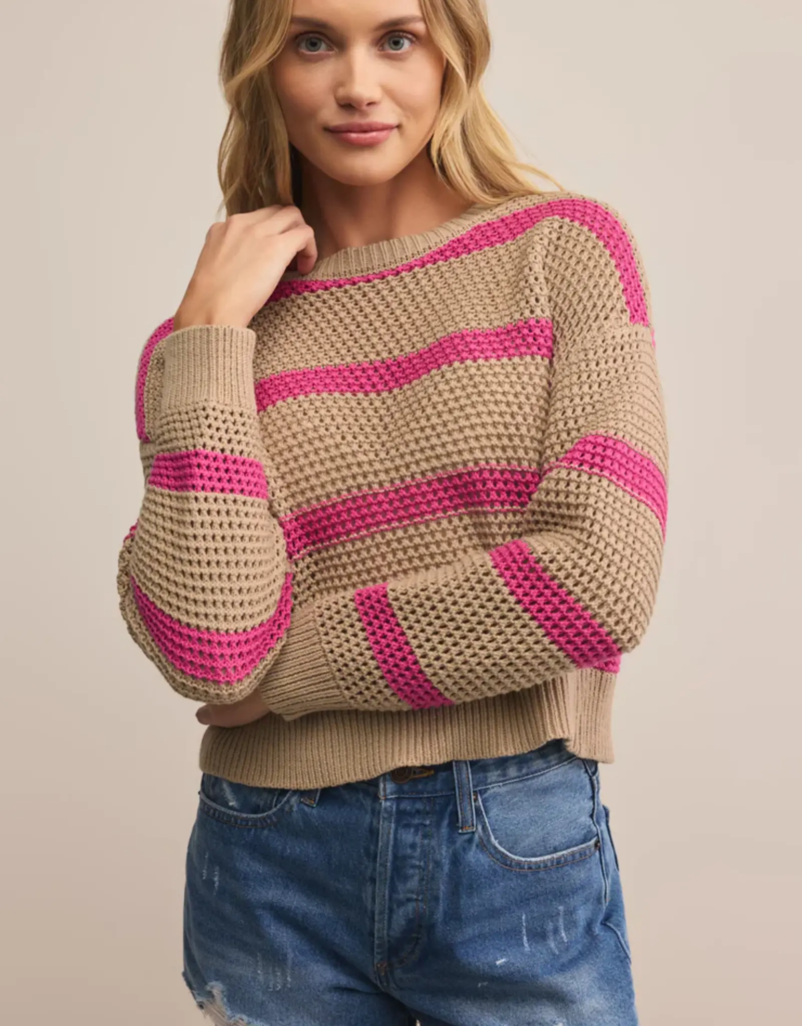 Z Supply Broadbeach Striped Sweater Biscuit