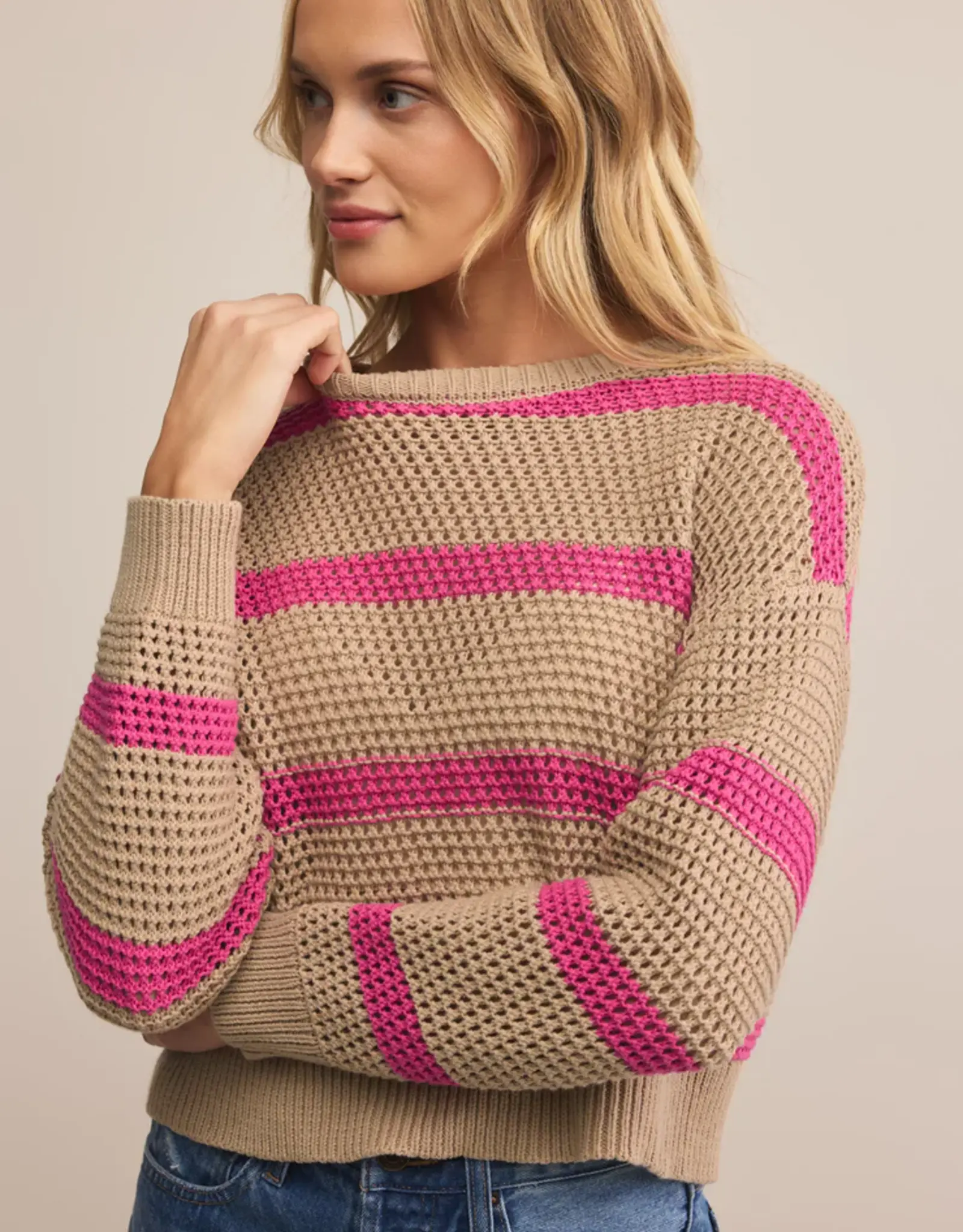 Z Supply Broadbeach Striped Sweater Biscuit