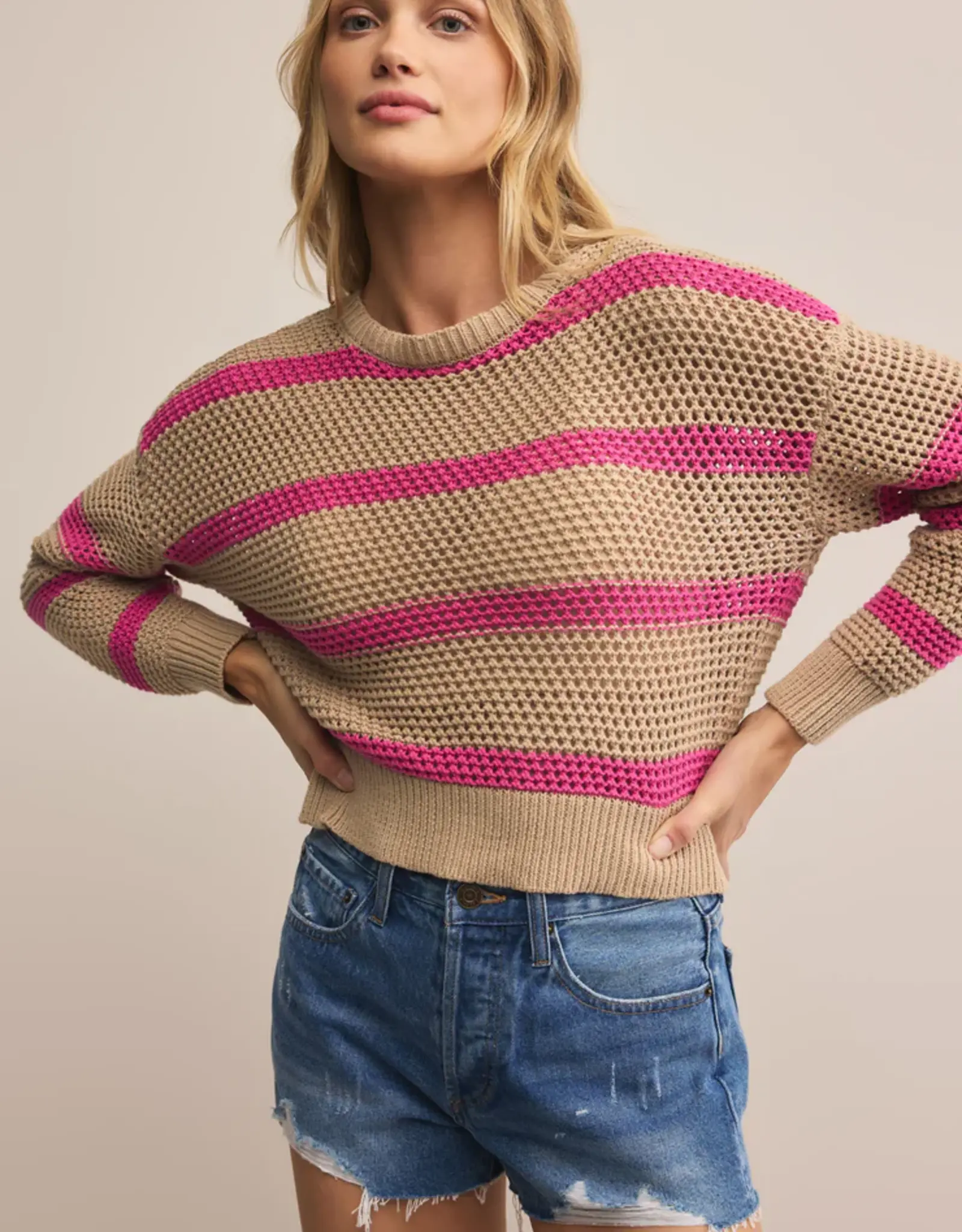 Z Supply Broadbeach Striped Sweater Biscuit