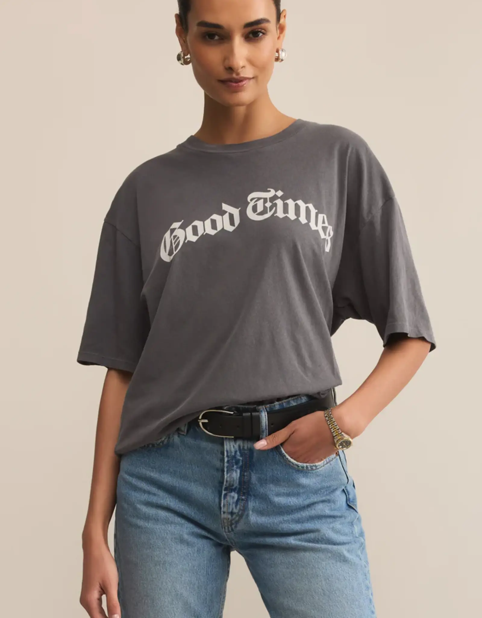Z Supply Good Times City Tee Charcoal Moon
