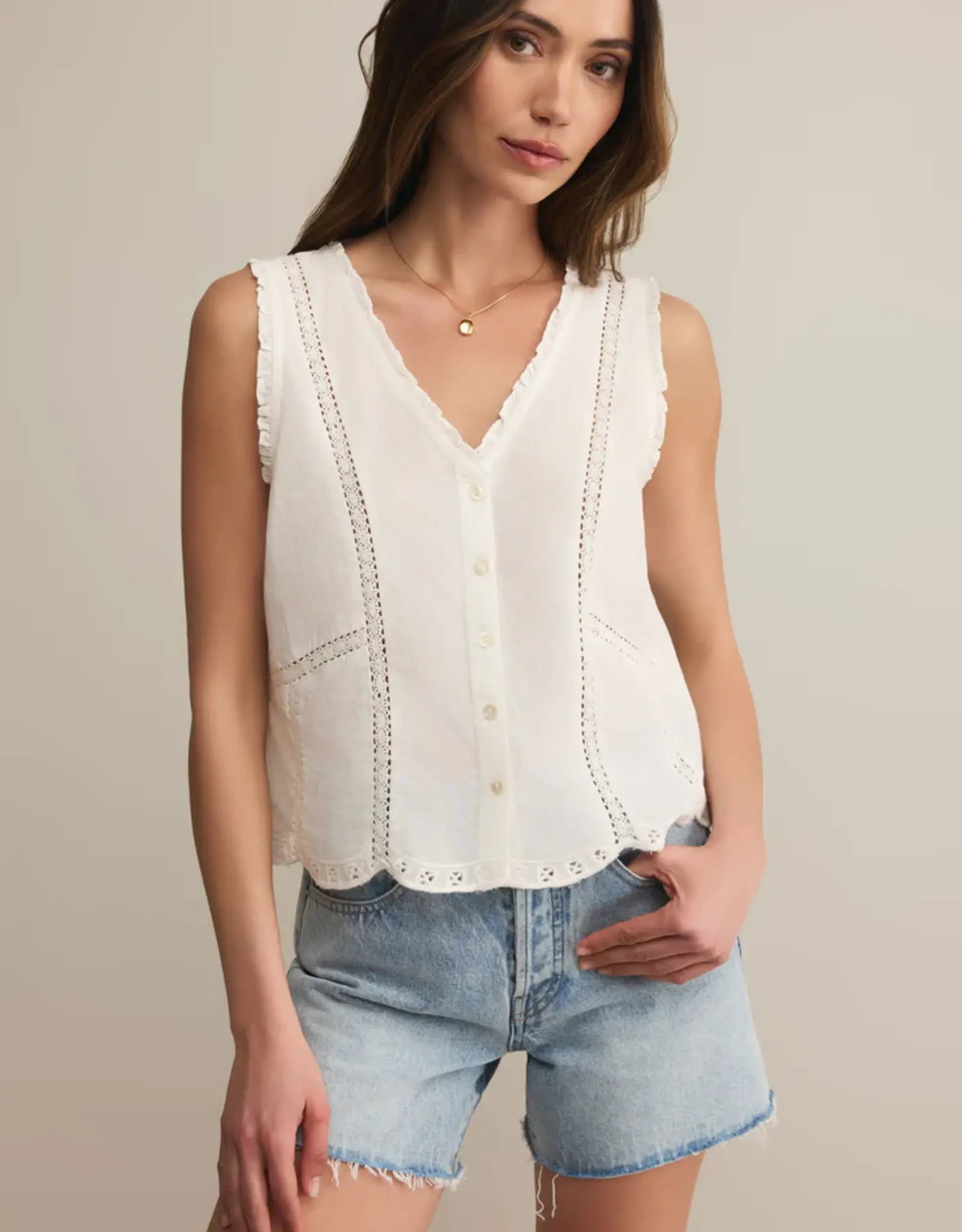Z Supply Tomi Embroidered Tank White